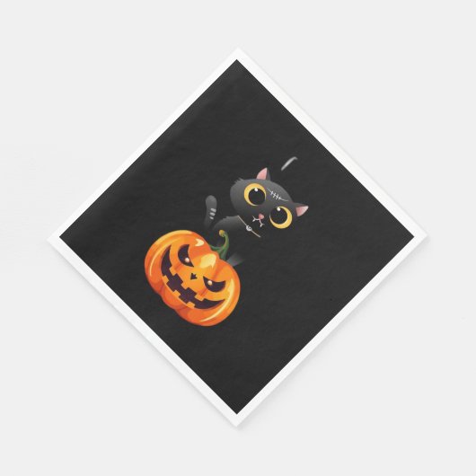Serviette En Papier Chat noir Halloween Design - Art Citrouille Éffray (Coin)