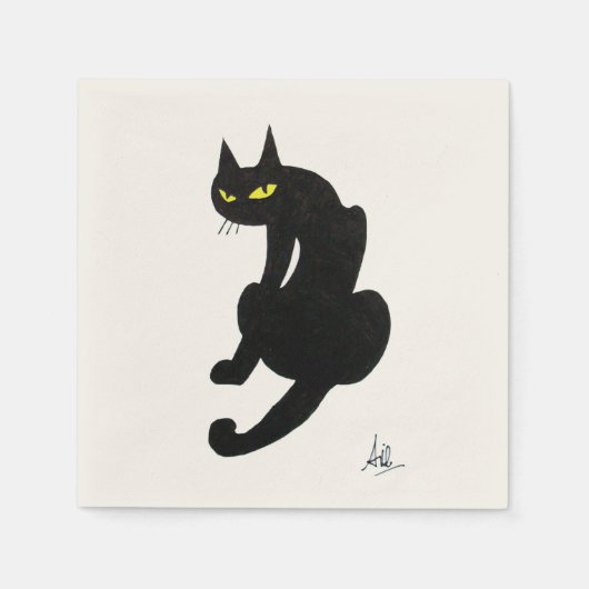 SERVIETTE EN PAPIER CHAT NOIR HALLOWEEN PARTY (Devant)