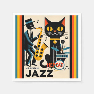 Serviette En Papier Chat Noir HepCat d'Ère du Jazz Milieu du Siècle