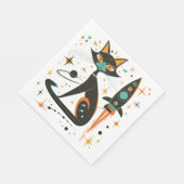 Serviette En Papier Chat noir MCM Rétro Bateau Spatial Étoiles Planète (Coin)