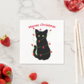 Serviette En Papier chat noir | Meowy Christmas | lumières scintillant (En situation)