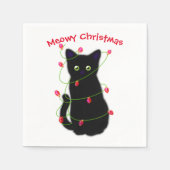 Serviette En Papier chat noir | Meowy Christmas | lumières scintillant (Devant)
