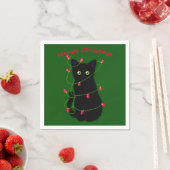 Serviette En Papier chat noir | Meowy Christmas | lumières scintillant (En situation)