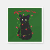 Serviette En Papier chat noir | Meowy Christmas | lumières scintillant (Devant)