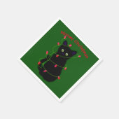 Serviette En Papier chat noir | Meowy Christmas | lumières scintillant (Coin)