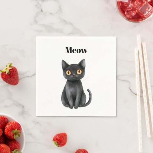 Serviette En Papier Chat Noir Miaou (En situation)
