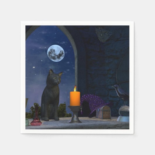Serviette En Papier Chat noir mignon à la chandelle (Devant)