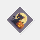 Serviette En Papier Chat noir mignon avec Citrouille sculpté brillant (Coin)