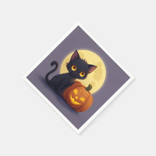Serviette En Papier Chat noir mignon avec Citrouille sculpté brillant (Coin)