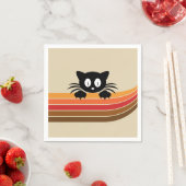 Serviette En Papier Chat noir mignon avec rayures rétro (En situation)