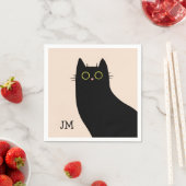 Serviette En Papier Chat noir mignon dans le style Mid Century (En situation)