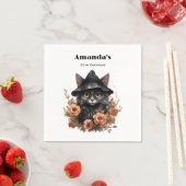 Serviette En Papier Chat noir mignon dans une sorcière Casquette Anniv (En situation)
