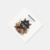 Serviette En Papier Chat noir mignon dans une sorcière Casquette Anniv (Coin)
