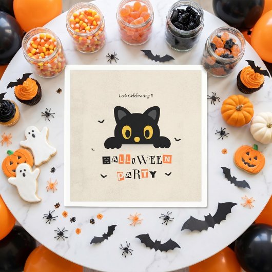 Serviette En Papier Chat noir mignon Halloween