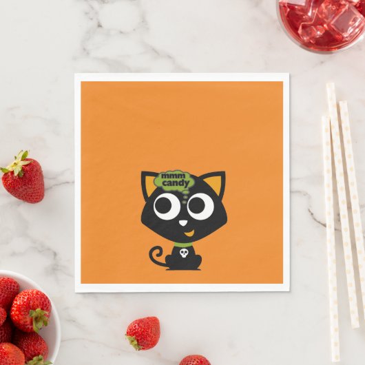 Serviette En Papier Chat noir Mmm Candy Halloween (En situation)
