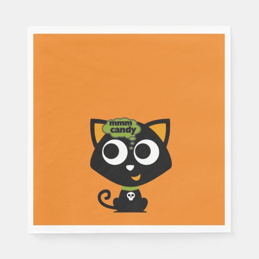 Serviette En Papier Chat noir Mmm Candy Halloween (Devant)