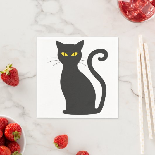 Serviette En Papier Chat noir mou (En situation)