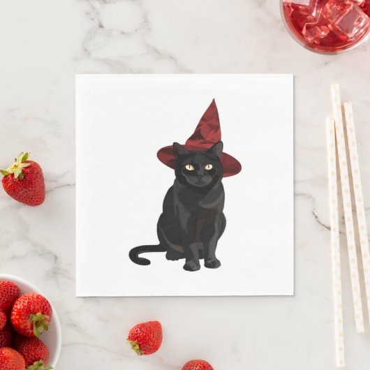 Serviette En Papier Chat noir mystique avec chemise classique Casquett (En situation)