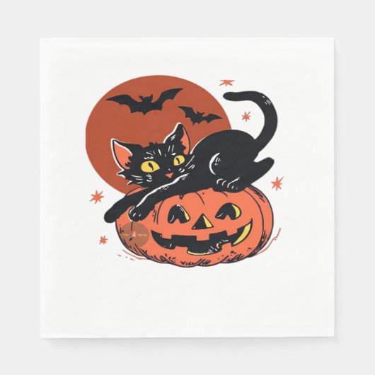 Serviette En Papier Chat noir, Nostalgique T-shirt classique Halloween (Devant)