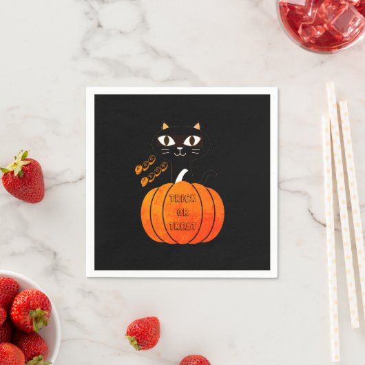 Serviette En Papier Chat noir orange Éffrayant Halloween (En situation)