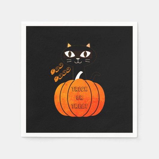 Serviette En Papier Chat noir orange Éffrayant Halloween (Devant)