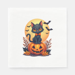 Serviette En Papier Chat noir rétro Citrouille Halloween Costume Autom