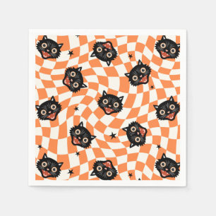 Serviette En Papier Chat noir rétro Motif chèque orange