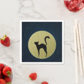 Serviette En Papier Chat noir simple silhouette élégante et lune (En situation)