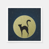 Serviette En Papier Chat noir simple silhouette élégante et lune (Devant)