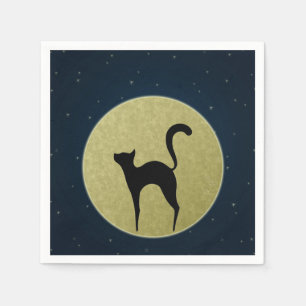 Serviette En Papier Chat noir simple silhouette élégante et lune