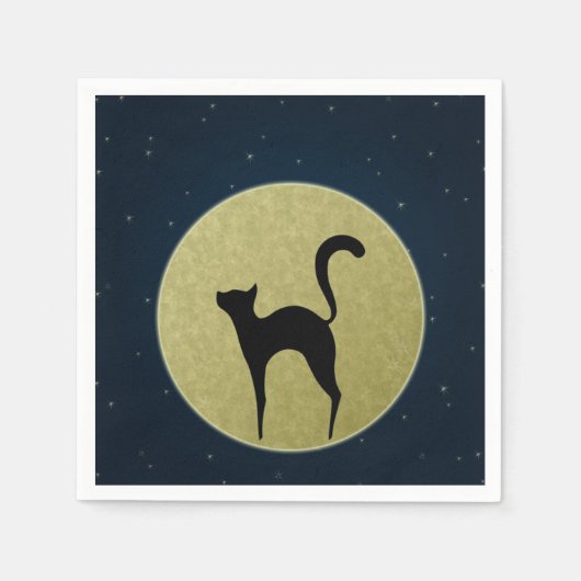 Serviette En Papier Chat noir simple silhouette élégante et lune (Devant)