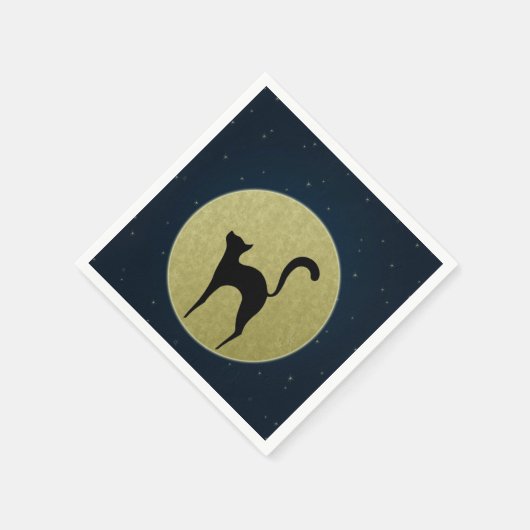 Serviette En Papier Chat noir simple silhouette élégante et lune (Coin)