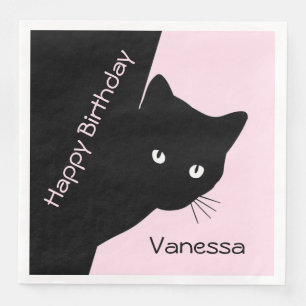 Serviette En Papier Chat noir Sly rose