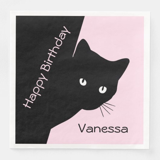 Serviette En Papier Chat noir Sly rose (Devant)
