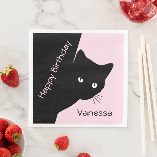 Serviette En Papier Chat noir Sly rose (En situation)