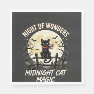 Serviette En Papier Chat noir sous la lumière de la lune d'Halloween