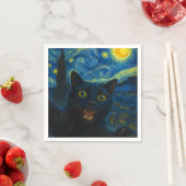 Serviette En Papier Chat noir Starry Nuit Van Gogh Chat Selfie (En situation)