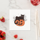Serviette En Papier Chat noir sur le visage Citrouille Costume d'Hallo (En situation)