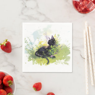 Serviette En Papier Chat noir sur papier d'herbe Naples