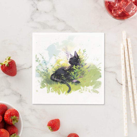 Serviette En Papier Chat noir sur papier d'herbe Naples (En situation)