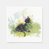 Serviette En Papier Chat noir sur papier d'herbe Naples (Devant)