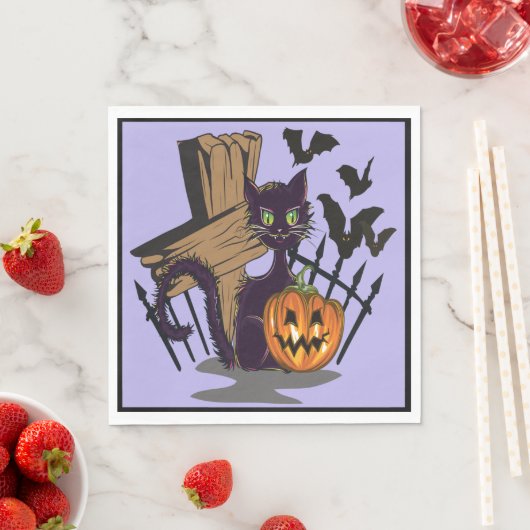 Serviette En Papier Chat noir Tombstone Chats noirs Halloween (En situation)