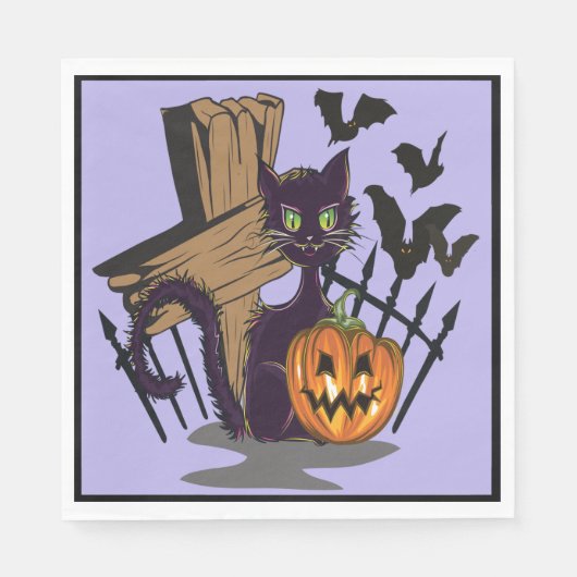 Serviette En Papier Chat noir Tombstone Chats noirs Halloween (Devant)