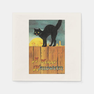 Serviette En Papier Chat noir Vintage Halloween Papier de fête Naples