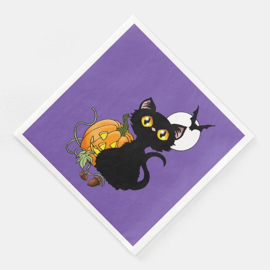 Serviette En Papier Chat noir violet Citrouille d'Halloween (Coin)