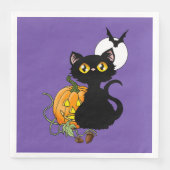 Serviette En Papier Chat noir violet Citrouille d'Halloween (Devant)