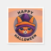 Serviette En Papier Chat orange avec sorcière violette Casquette Hallo (Devant)