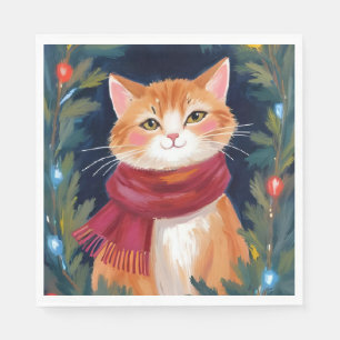 Serviette En Papier Chat orange de Noël Fête Animaux de compagnie Vaca