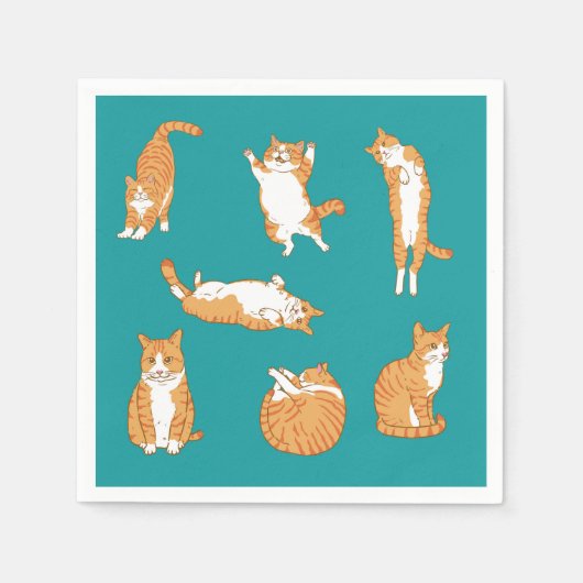 Serviette En Papier Chat orange mignon en pose (Devant)