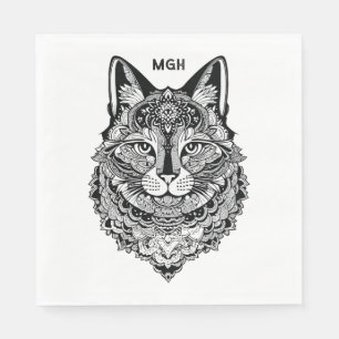 Serviette En Papier Chat ornemental Monogramme personnalisé